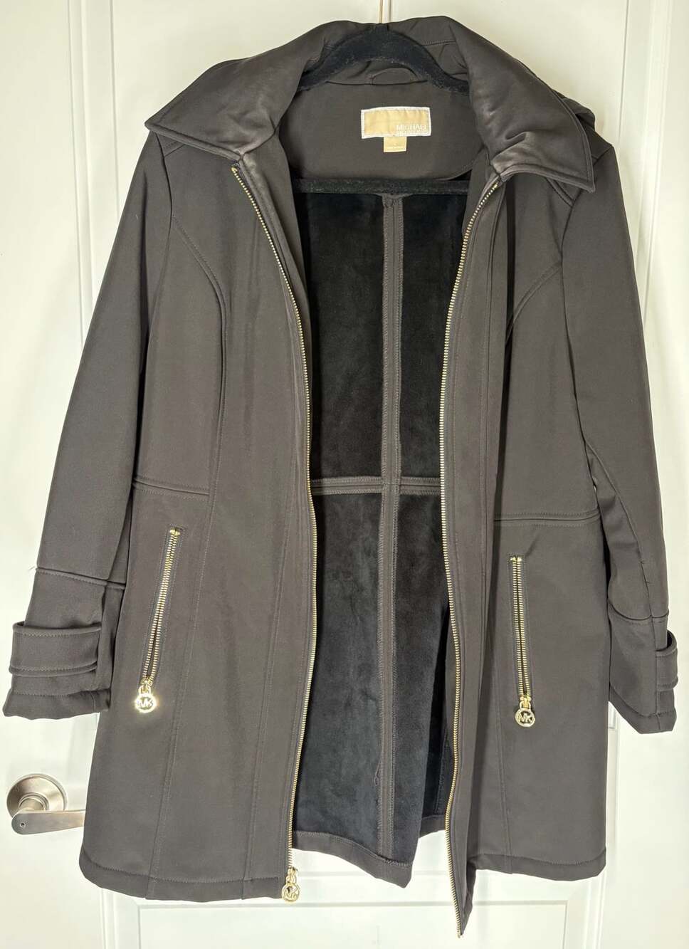 Michael Kors Black Softshell Fleece Lined Hooded Coat